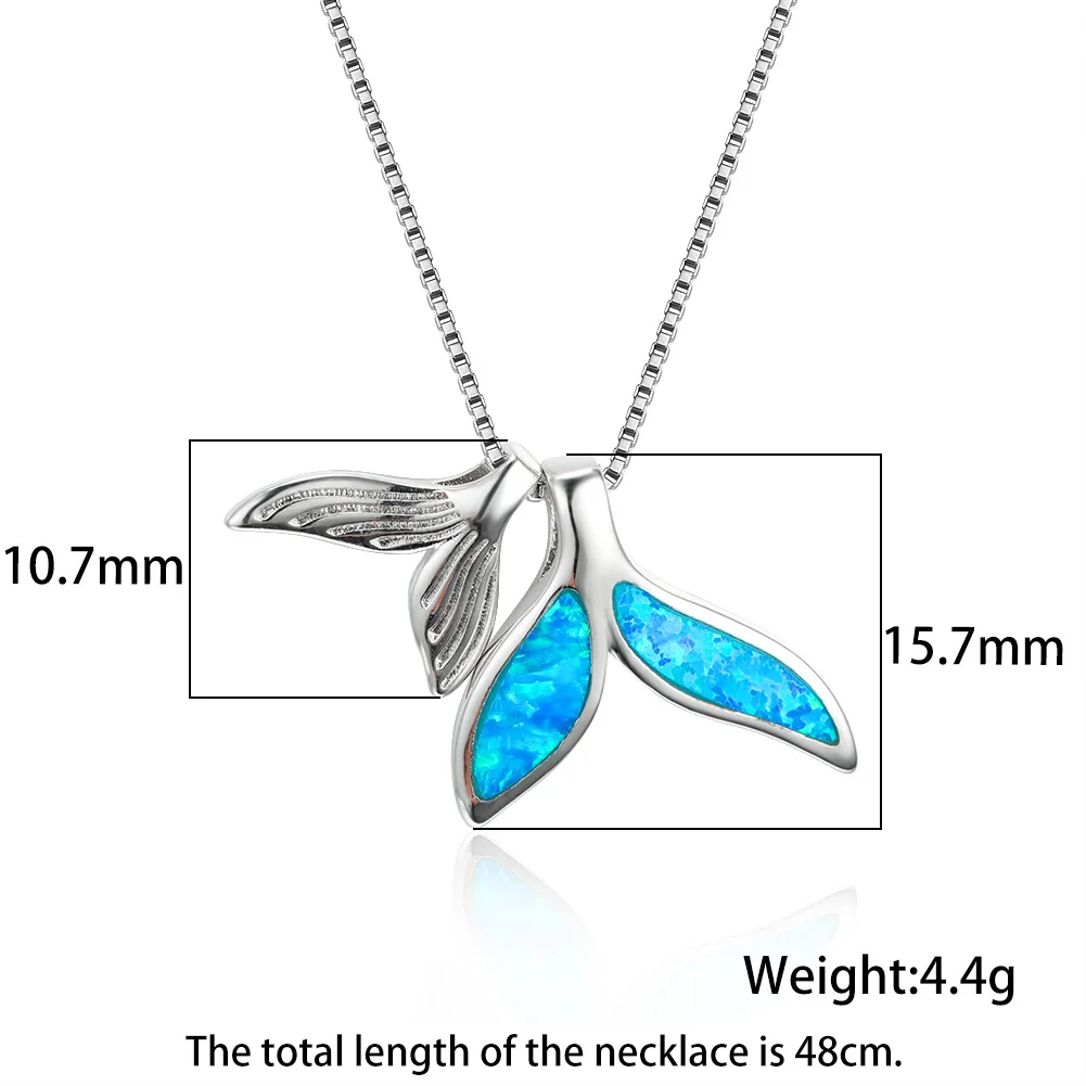 

Beautiful Sea Life Collection Blue Opal Whale Tail Pendant 925 Sterling Silver Necklace For Women Gift