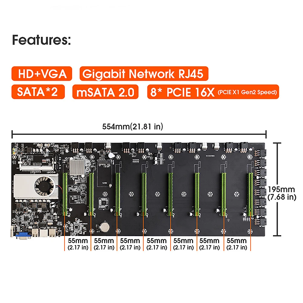 BTC-D37 материнская плата с встроенной Intel Celeron 847 CPU 8 PCI-E 16X Слоты гигабитная сеть VGA + HD