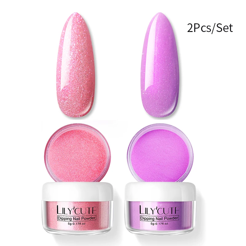 2Pcs Set 05 LILYCUTE комплект погружения ногтей Блеск порошок комплект Градиент Французский ногтей косметическая пудра Kit Красочные голографические натуральный сухой пигмент 2/3/4/8 шт - Цвет: 2Pcs Set 05