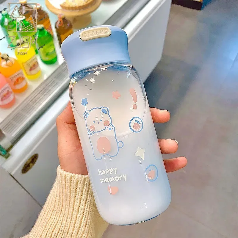 

Creative Cute Water Bottles For Girls Kawaii Cartoon Clear Glass Water Bottle Portable Leakproof Kids Student Drinking Bottle