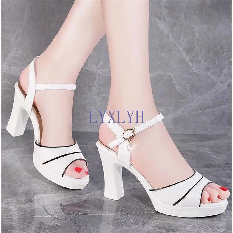 

Sandals women's summer thick heel new wedge heel mid-heel women's shoes open toe fish mouth buckle sandals for women