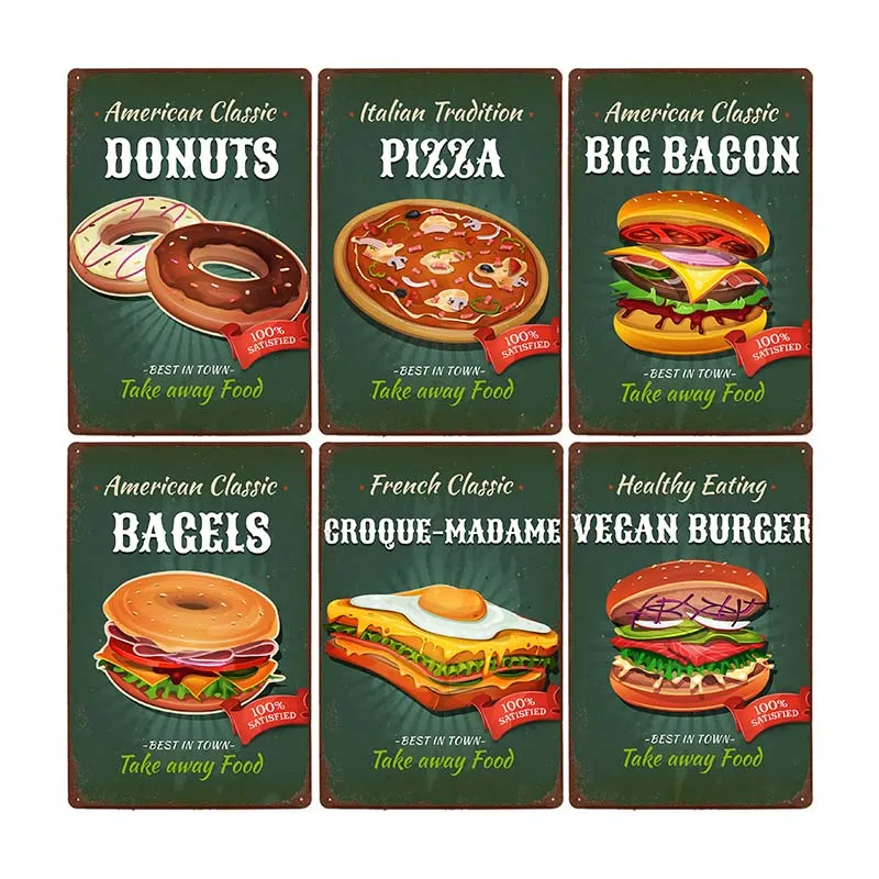 Плакаты для фаст фуда Постер пиццы металлический плакат с бургерами винтажный