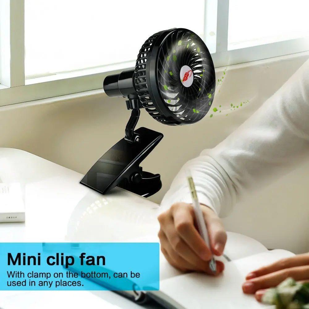 

Clip Fan Rechargeable Silent 4 Blades Baby Stroller Fans Portable Air Cooling 3 Speeds Desk USB Fan with USB OutputMini Mute