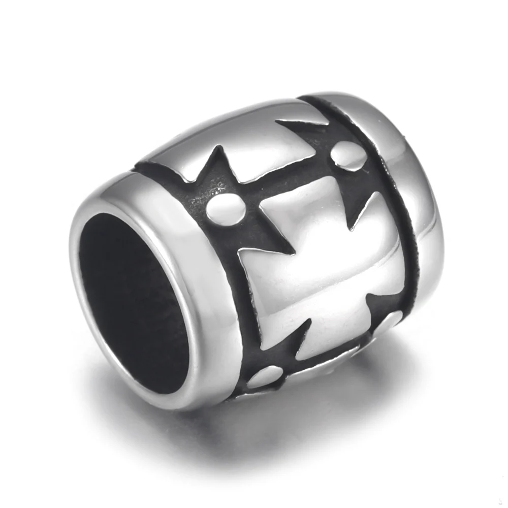 Бусина-бочонок из нержавеющей стали полированная с большим отверстием 8 мм