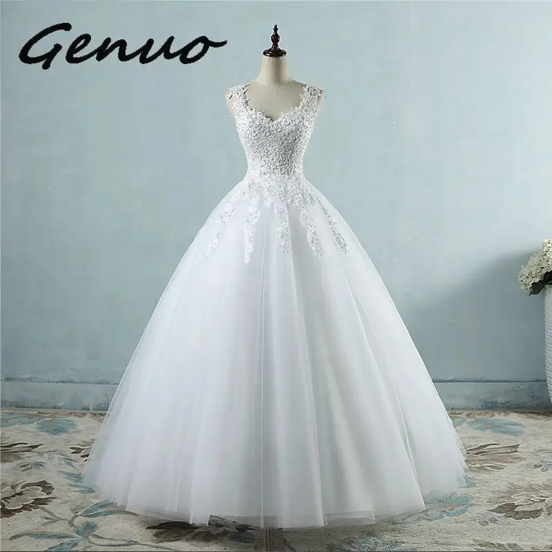 

Genuo/Новинка 2019 года; Vestidos de fiesta Correas espaguetis Vestidos de novia de tul de marfil blanco 2019 con perlas Vestido de novia