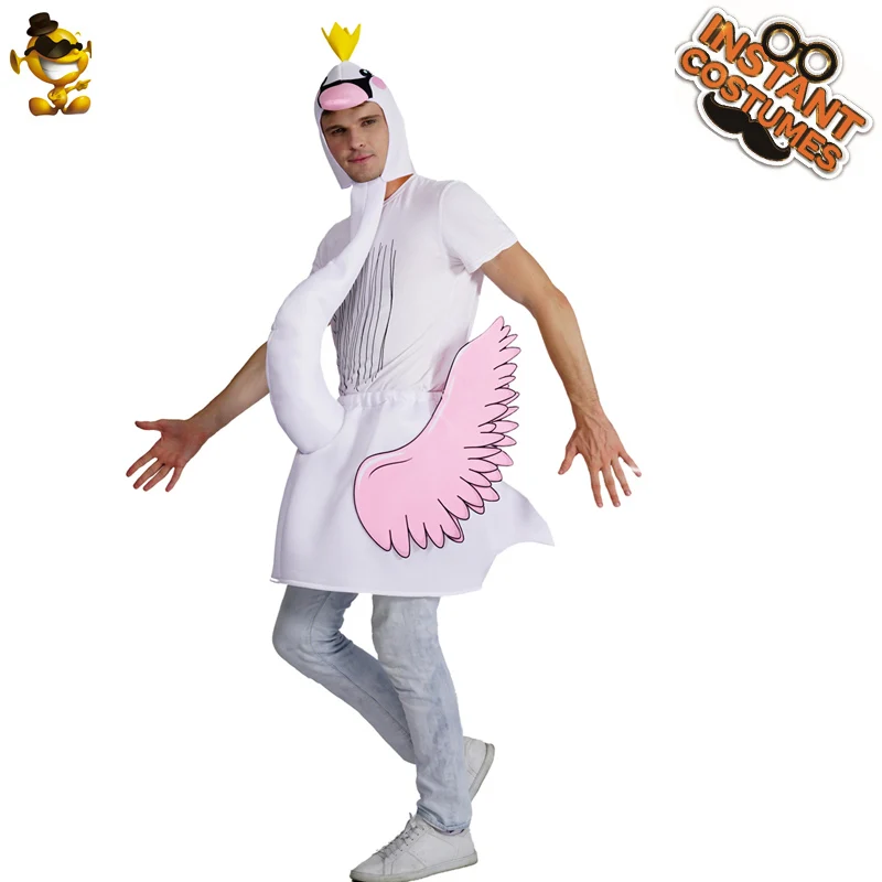 

QLQ Unisex White Swan Costumes Women's & Man's Purim Party Dress Up Cosplay Funny Animal Jumpsuit Swan Costume For Adult