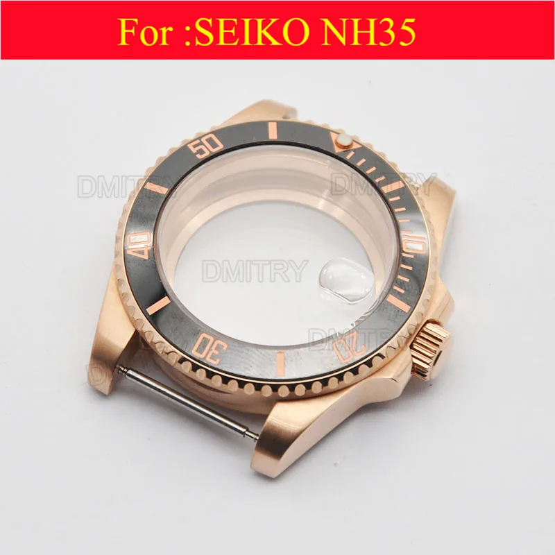 

Watch parts, 40mm Electroplated rose gold case.For 20 mm stainless steel adjustable length strap, nh35 movement case