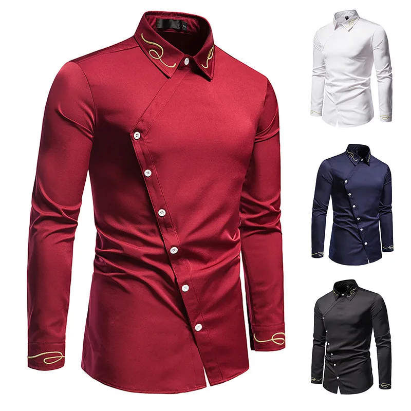 

New fashion men's shirt. Embroidered asymmetric long sleeve shirt. Western denim shirt 7017