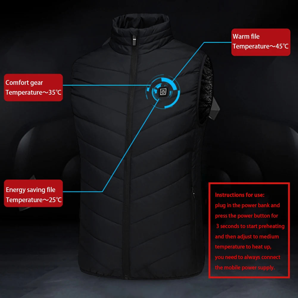 

Unisex Hiking Electric Warm Autumn Winter Washable Sleeveless Hunting Heated Vest Adjustable Temperature Zipper Windproof Casual