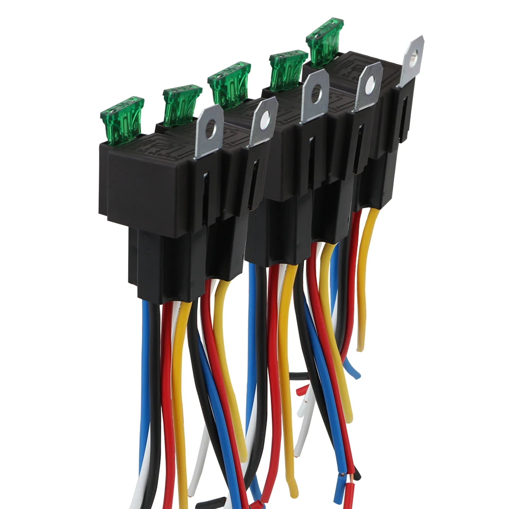 

30A Blade Fuse with Wires Car Fuse Car Accessories Relay Switch Harness Set 5 Pin SPST Automotive Electrical Relays 5pcs/set