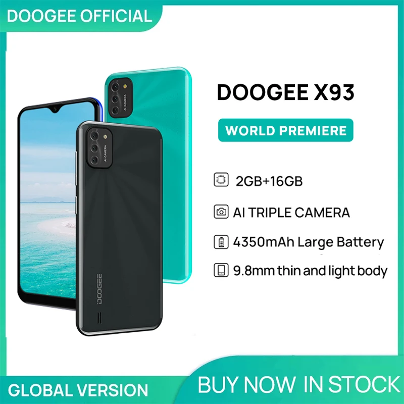 Смартфон DOOGEE X93, 9,8 мм, тонкий светильник корпус, Android 10, тройная камера с ии, 8 Мп, экран Waterdrop 6,1 дюйма, 4350 мАч
