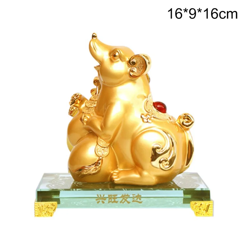 

2020 Feng Shui Chinese Zodiac Rat/Mouse Year Golden Resin Collectible Figurines Home Office Decoration Luck for Your