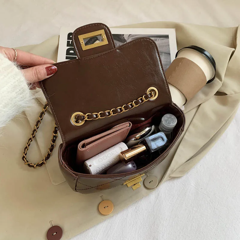 

Bags for Women New Luxury Handbags PU Leather Chains Shoulder Bag Fashion Vintage Cross Body Diamond Lattice Messenger Bag
