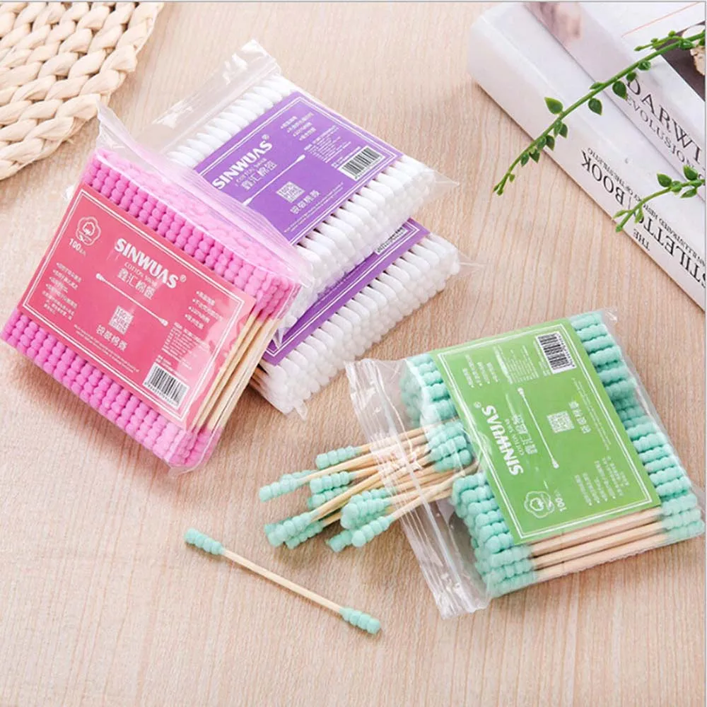 

100pcs/pack Double Head Cotton Swab Women Makeup Cotton Buds Tip For Home Disposable Wood Sticks Nose Ears Cleaning Tools