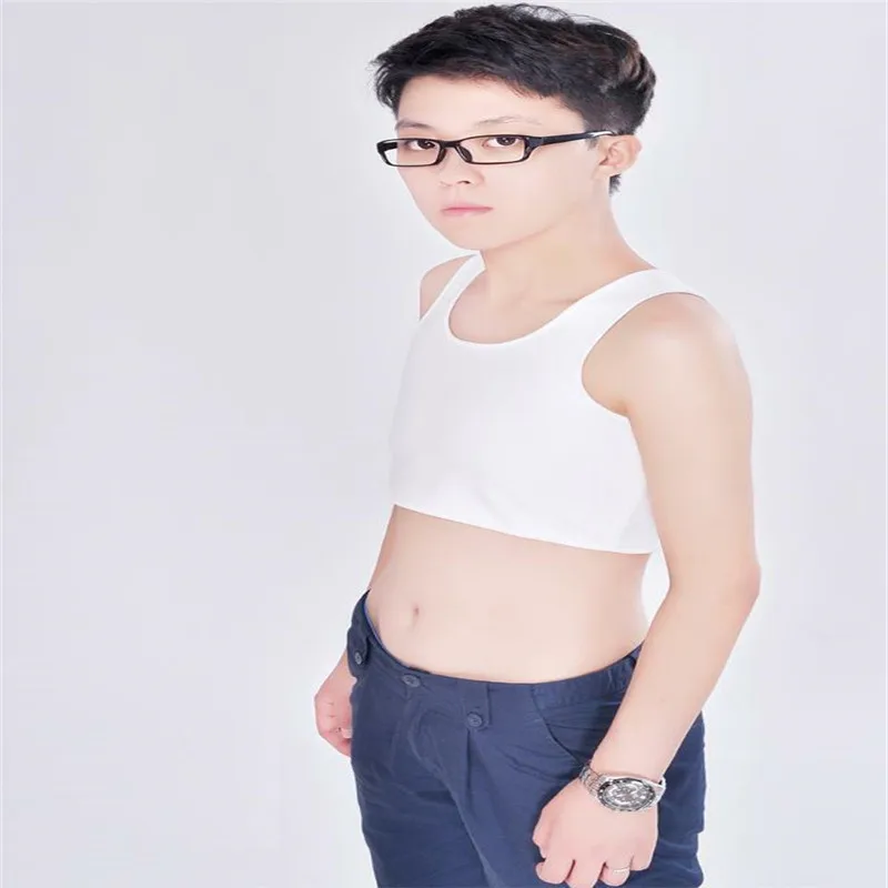 Men Pure Color Crop Top Male T-shirt Short Chest Breast Vest Breathable Buckle Binder Trans Lesbian Tomboy Tops Costume | Мужская одежда