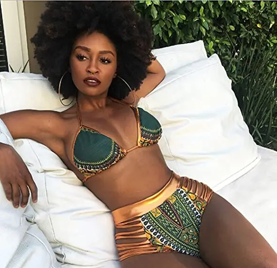 

Женское бикини с этническим принтом, Атлетическая пляжная одежда, из двух предметов, с вырезом на шее, пикантный купальник с лямкой на шее