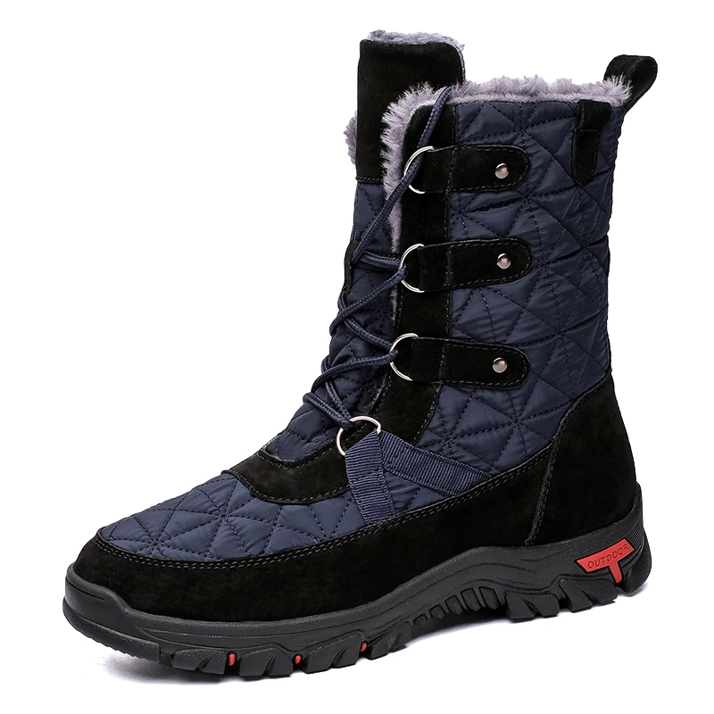 

Men Casual Winter Warm Plush Cotton Boots High Top Outdoor Wear Resistant Plus Velvet Snow Boots Non-Slip Climbing Snow Sneakers