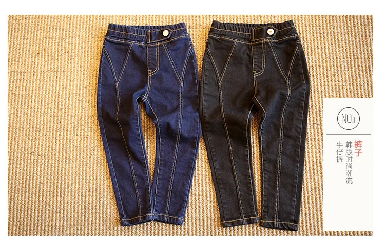 Леггинсы для девочек Новинка 2019 года осенние детские джинсы синие и Черные