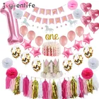 Украшения для девочек для первого дня рождения, корона для первого дня рождения, украшение для первого дня рождения, воздушный шар, топпер для торта, товары для первого дня рождения