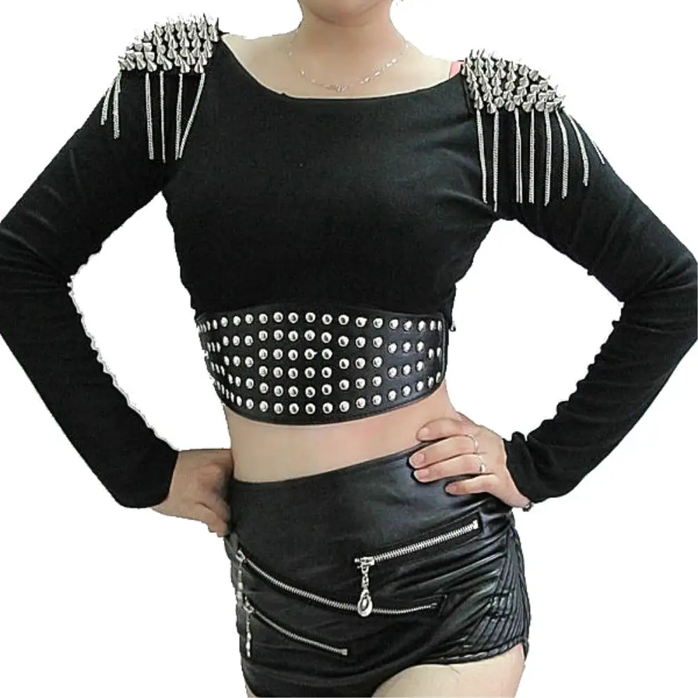 

New Fashion 1 Pair Chain Tassel Rivet Shoulder Pad Brooch Punk Tassel Metal Epaulette Dress Decoration Clothing Accessories