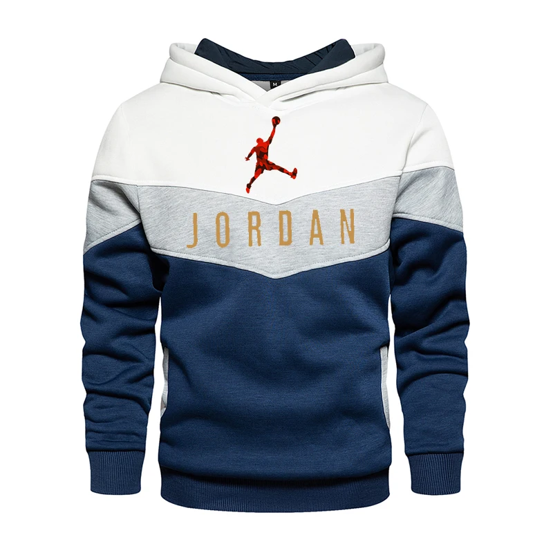 

Jordan Men's Patchwork Hooded Sweatshirt Hoodies Clothing Casual Loose Fleece Warm Streetwear Male Fashion Autumn Winter Outwear