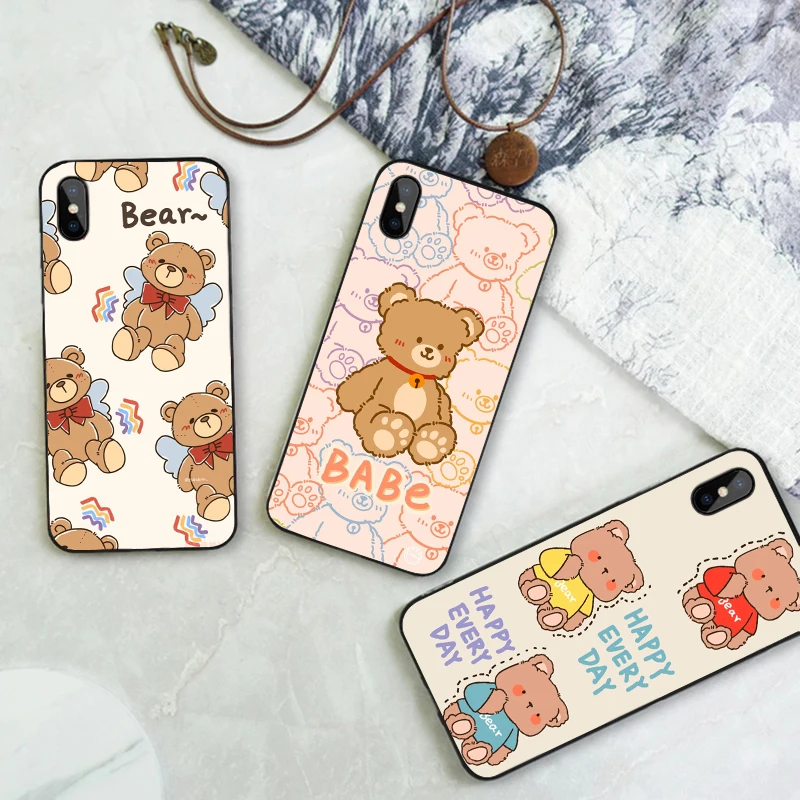 

Cartoon Mobile Phone Case For Iphone X XR XS 7 8 6 6S Plus Shell 13 11 Pro Max 12 Mini 5S SE 2020 Hard Cute Bear Patterned Cover