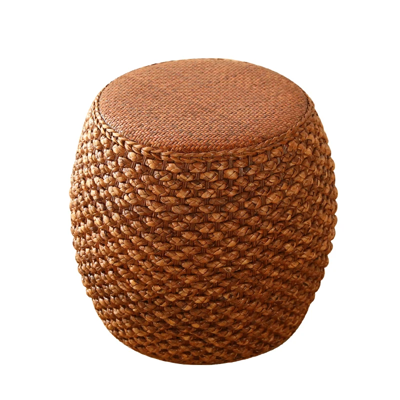 

Rattan tatami round Futon solid wood low stool simple shoe changing stool pastoral small sitting pier straw tea table