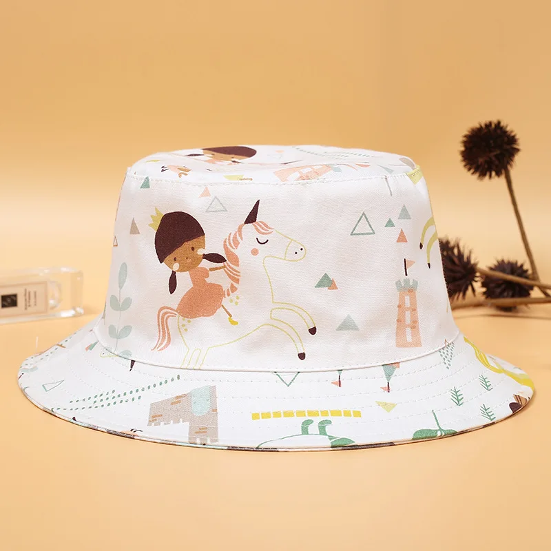 

Double-sided Children's Sunshade Fisherman Spring and Summer Flat-topped Basin Cap for Boys and Girls Bucket Hat