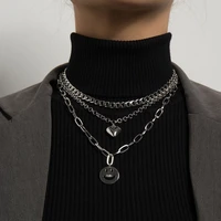 europe and the united states fashion trend in geometric hollow out smiling face love pendant multilayer curb fold wear necklace
