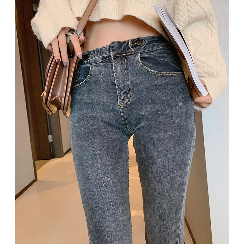 Mishow 2019 Winter Causal Thick Deep Color Jeans Women Cotton High Waist Slim Fit Zipper Long Pant MX19D2374 |
