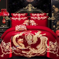 46pcs luxury loong phoenix embroidery red duvet cover bed sheet cotton chinese style wedding bed cover bedding set home textile