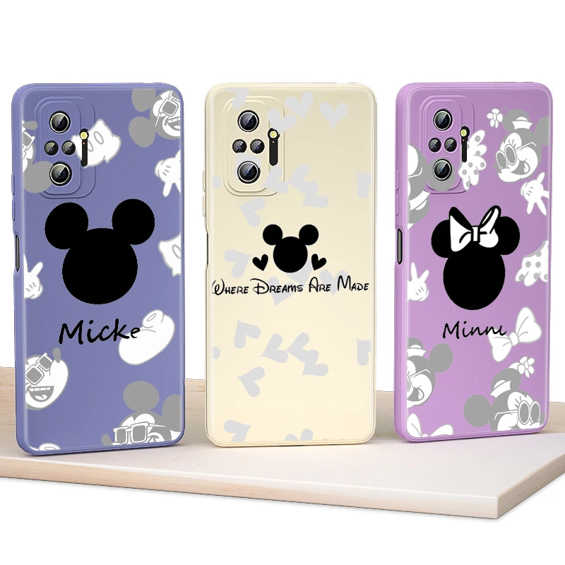 

Phone Case For Xiaomi Redmi Note 10S 10T 10 9T 9 9S 8T 8 7 Pro Max 5G Black White Mickey Disney Liquid Silicone Soft Cover