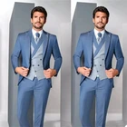 Новейшие великолепные синие мужские костюмы 3 шт. костюм мужской жениха свадебный блейзер (пиджак + брюки + жилет) облегающий костюм Terno Masculino