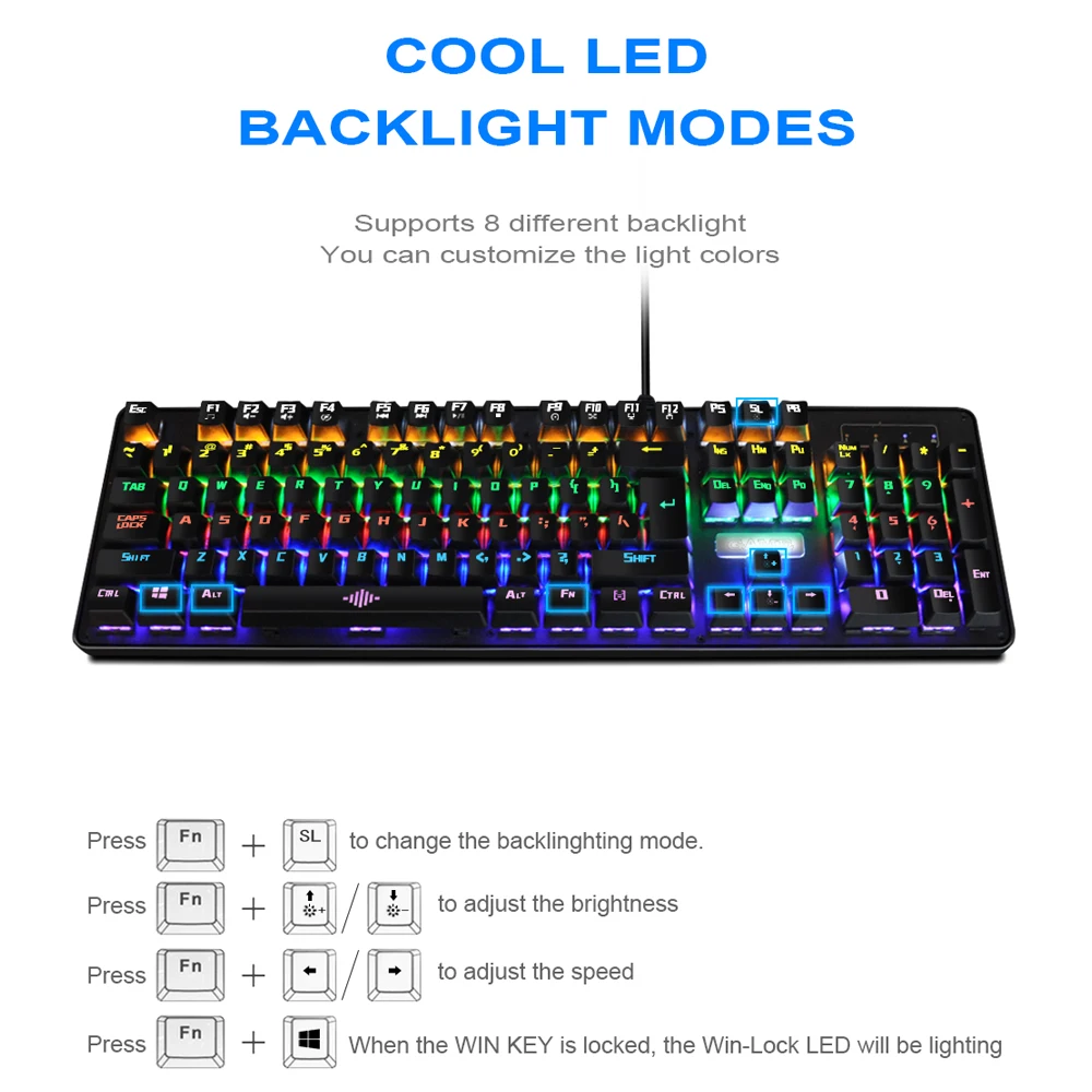 Механическая игровая клавиатура Deepfox 104 клавиши синий переключатель подсветка