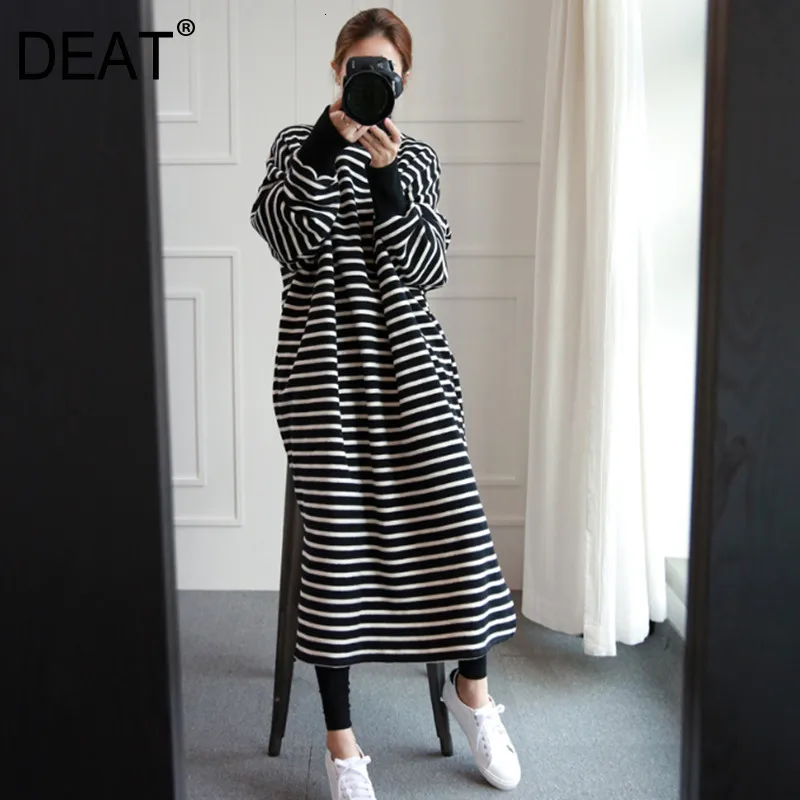 Женское свободное платье до середины икры DEAT оверсайз в полоску с высоким