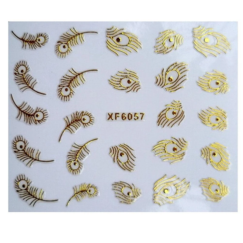 1 лист высококачественные для спа Павлин перо изображение золотой цвет ногтей