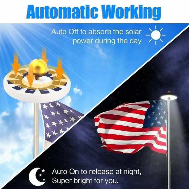 

128LED Solar Flag Pole Light Waterproof Outdoor Banner Lamp 2 Modes Light Sensor for Household Outdoor Courtyard Ornament