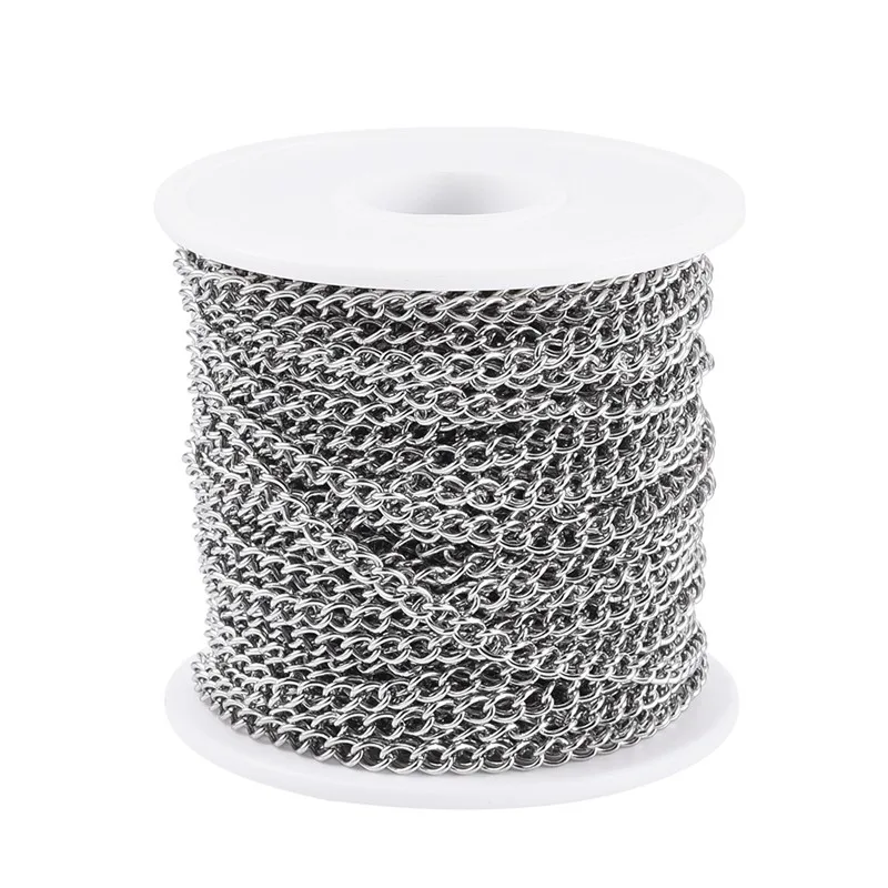 

20m/roll 5x3.5x0.8mm 304 Stainless Steel Curb Chains with Plastic Spool for Jewelry Making DIY Women Men Bracelet Necklace