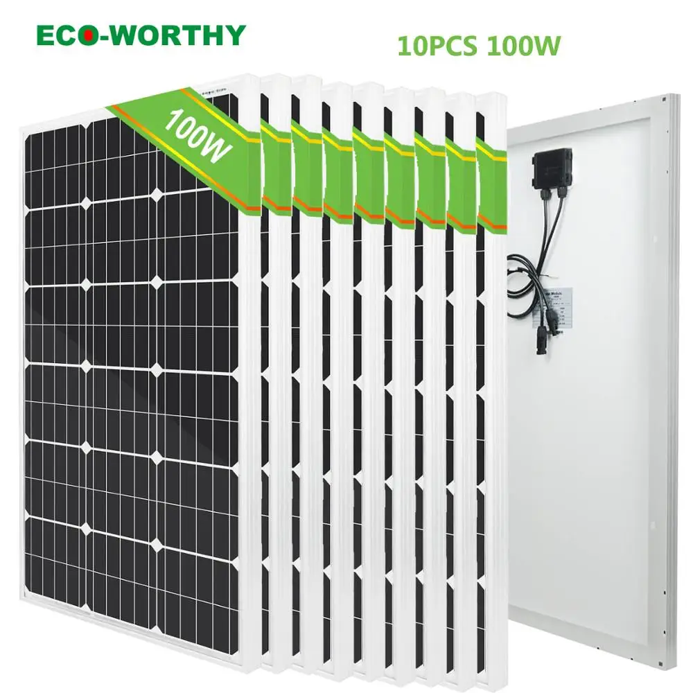 ECOWORTHY 10 шт 12 в 100 Вт монокристаллическая солнечная панель для автомобильного аккумулятора и лодки и дома 200 Вт 300 Вт 500 Вт 1000 Вт солнечная панель Китай - Цвет: panel solar 1000w