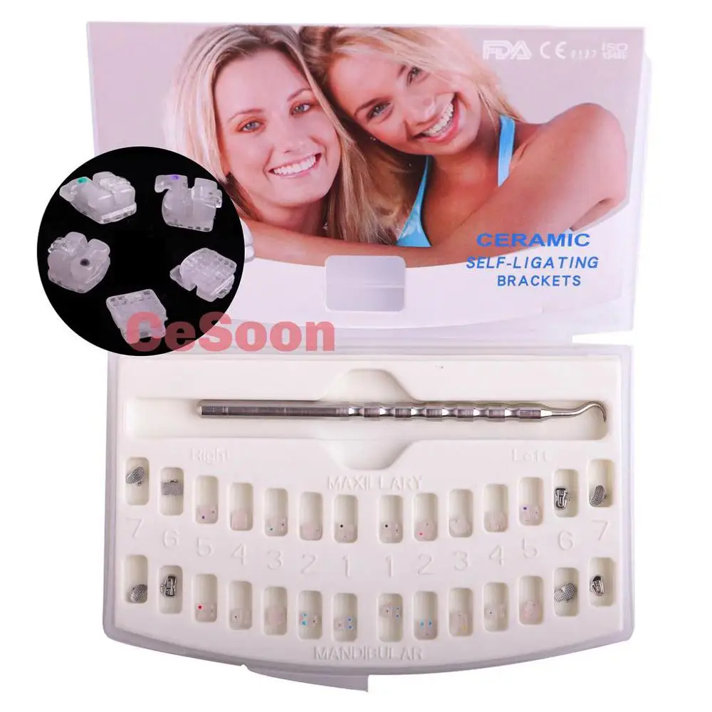 

Стоматологические Ортодонтические керамические самолигирующие скобы Cesoon 28 шт./корт., скоба с зубными трубками Mini Roth/MBT 022 345 крючки