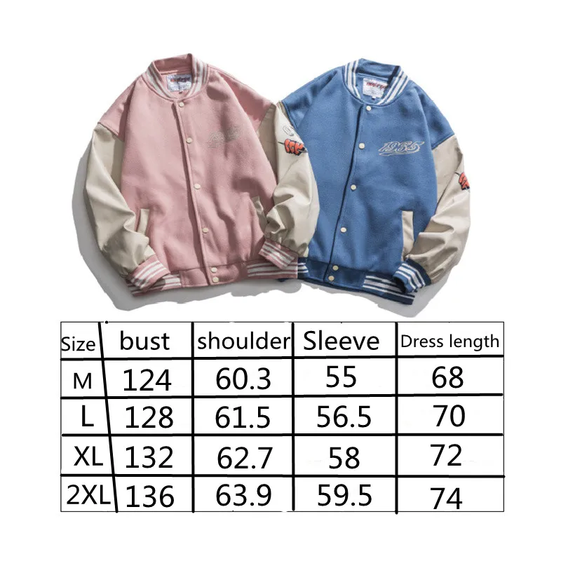 

2021Single-breasted casual Color Block Jackets Mens Harajuku Streetwear pink blue Bomber Jacket Men Baseball Coats Unisex