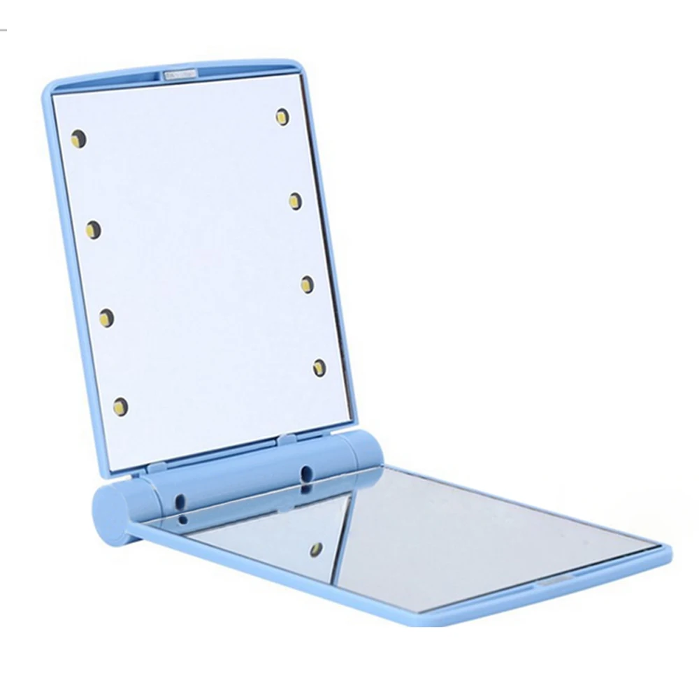 8 светодиодный косметическое зеркало складной двойной карман с подсветкой для