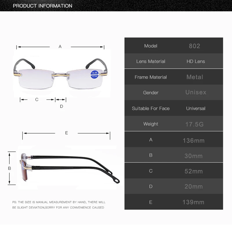 

Nieuwe Aankomst Leesbril Anti-Blauw Licht Blauw Film Mannen Verziend Business Eyewear Bril