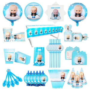 Boss Baby Birthday Party Decorations Box Cups Plates Tablecloth Bag Flags Boys Baby Shower Paper Dis