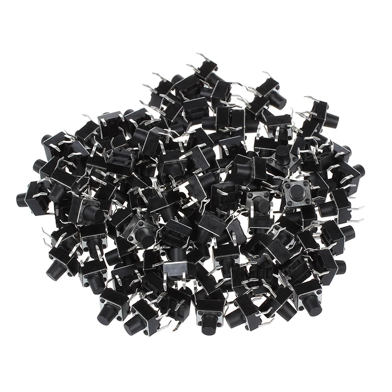 

SODIAL(R) 100 Pcs 6x6x7mm Momentary Tactile Tact Push Button Switch 4 Pin DIP Through Hole