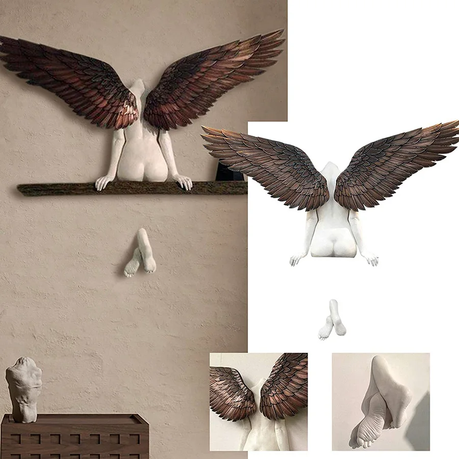 

5Set Angel Art Sculpture Wall Decoration 3D Statue Living Room Bedroom Decoration Home Decor Garden Statue Artwork Angel Wings