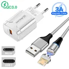 Быстрое зарядное устройство HTC U11 One Meizu M10 QC 3,0 USB, Магнитный зарядный кабель типа C Micro для Xiaomi POCO X3 M3 Redmi 9A Note 4 5 8 9 Pro