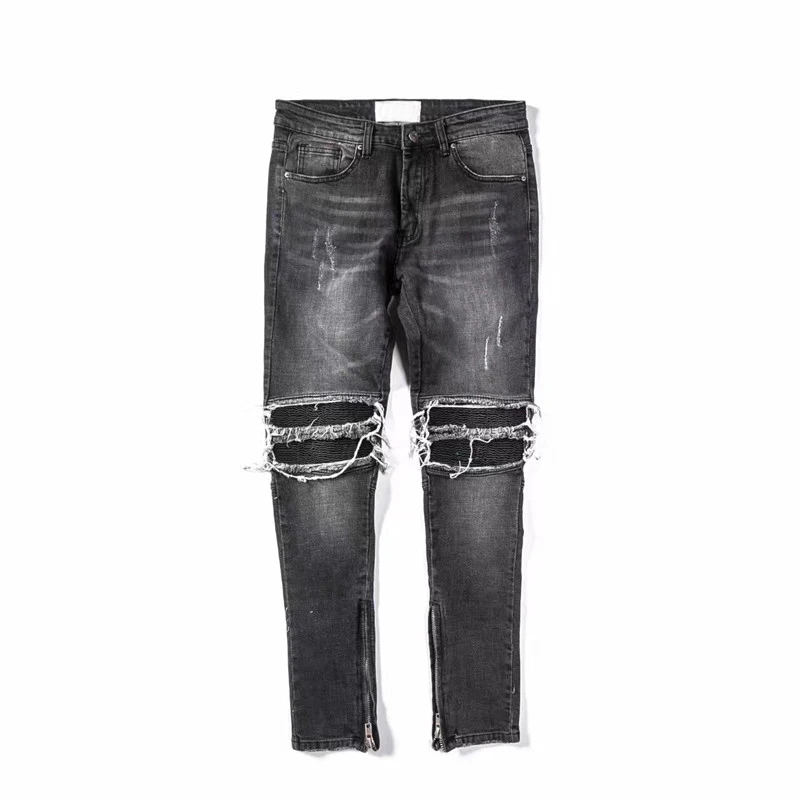 

Pleated on Knee Men's Jeans 2021 High Street Motorcycle Denim Pants Men Full Length