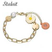 luxury designer charms for bracelets jewelry golden round slice white daisy potato shape pearl cuban link bracelet women new