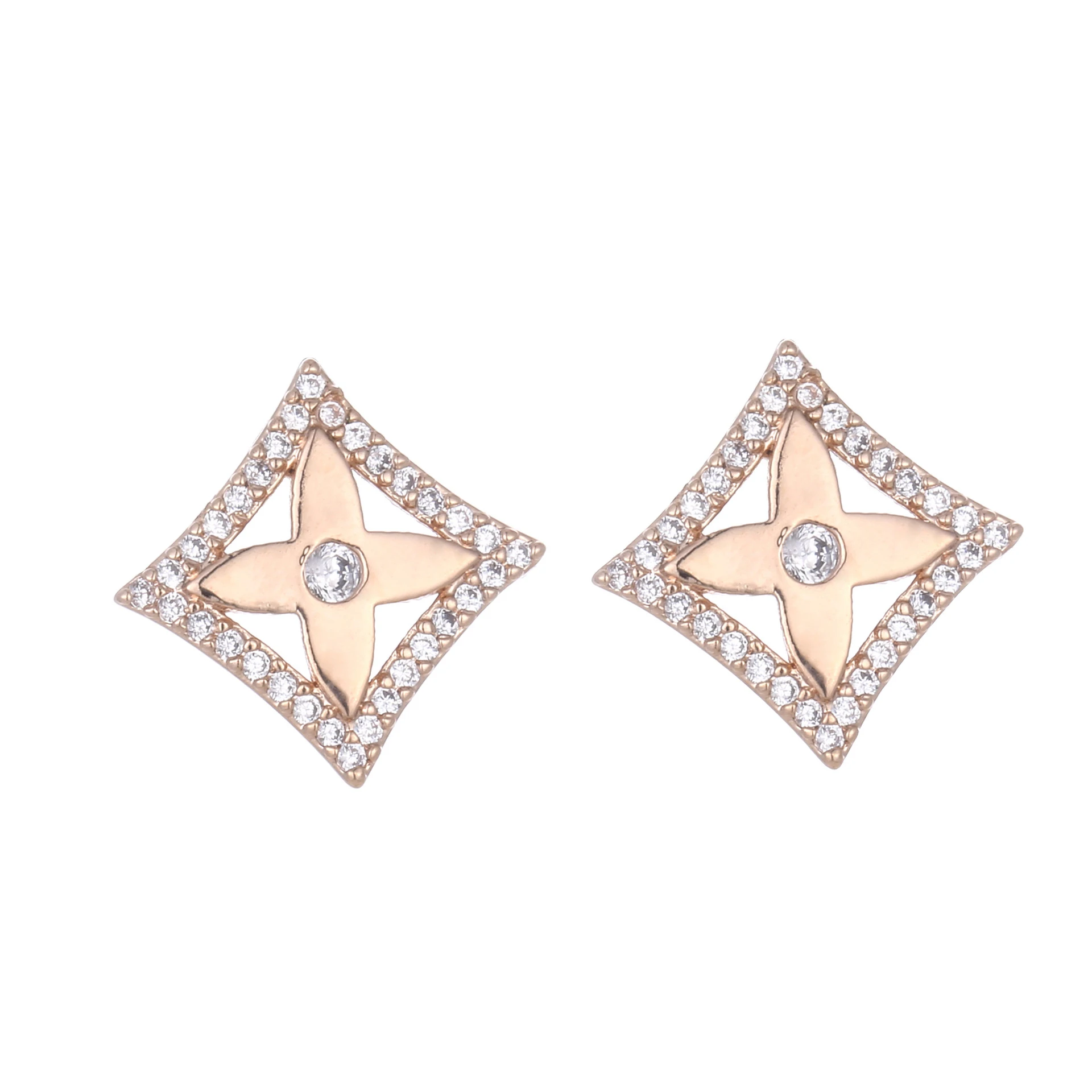 

New best selling European and American simple temperament ladies sweet square flower zircon copper earrings hot explosion